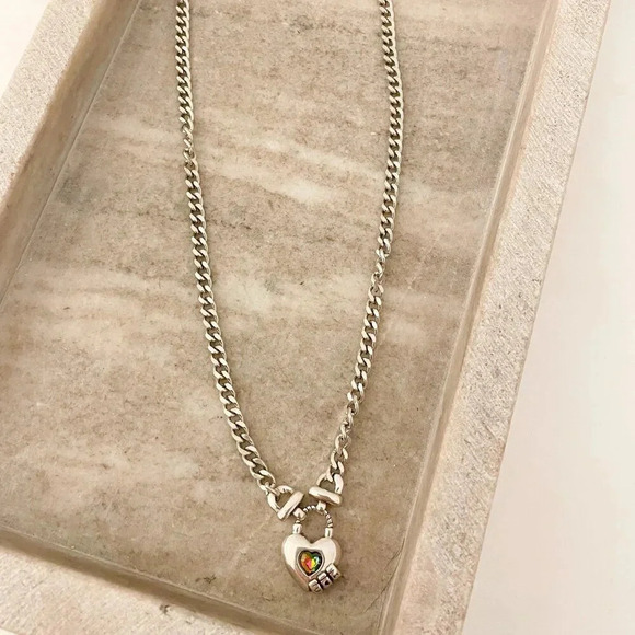 925 Sterling Silver Curb Chain Link Necklace Heart Necklace Heart Lock Chain - Picture 6 of 8